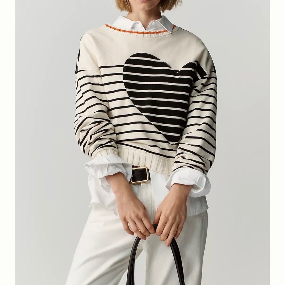 Anthropologie Striped Sweater with Heart Design